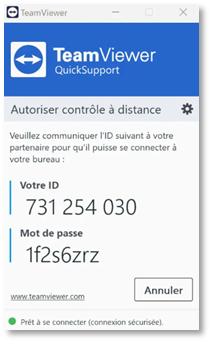 Image de l'invite TeamViewer avec Identifiant et Mot de passe